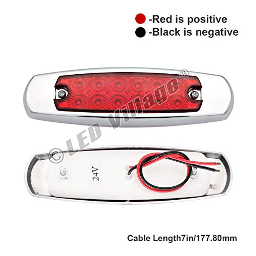 Ledvillage 20 Pcs. 24V Dc 6.4 Inch Ultra-Slim Rectangle Red Led 12 Diodes Clearance Lamps Sealed Flush Mount Side Maker Lights Extra Bright Guards Trailer Truck Caravan Chrome Bezel #TOP3