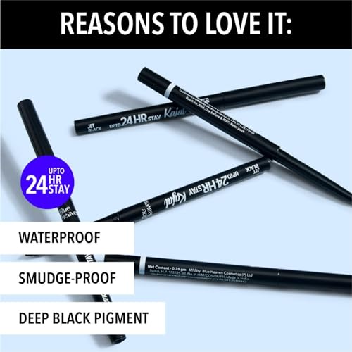 Image of Blue Heaven 24HR Stay Kajal | Jet Black for Women | Smudge Proof Long Lasting | Eye Makeup Kajal Pencil | 0.30g (Pack of 2)