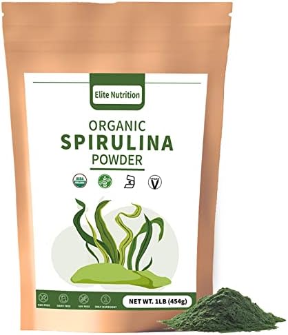 Elite Nutrient Organic Spirulina Powder, Non-GMO, USDA Certified, Green Superfood Regulates Blood Sugar, Boosts Energy, High in Protein, Minerals, Antioxidants, and Vitamins, 1 lb