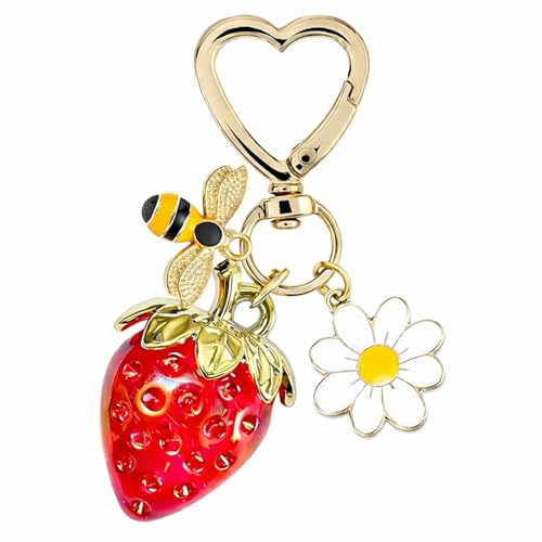 KSEWJP Cute Cherry Strawberry bag charms keychain purse accessories charm for women handbags Kawaii Flower Car Key Chain