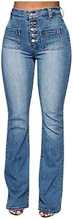 WUAI Plus Size Jeans for Women,Classic High Waist Bell Bottom Flare Jeans Stretch
