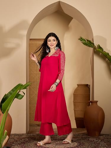 Image of Stylum Women's Solid Crepe A-Line Kurta Pant Set