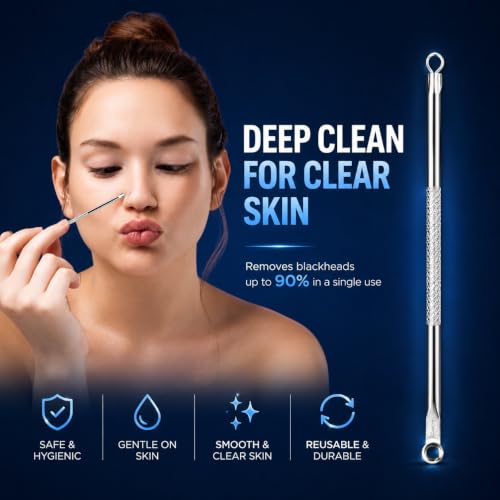 Image of Blackhead Remover Tool Kit, 4 Pcs Professional Stainless Steel Blackhead & Pimple Popper Extractor Kit, Acne Comedone Remover, Whitehead & Blemish Removal Tools with Storage Case for Face & Nose
