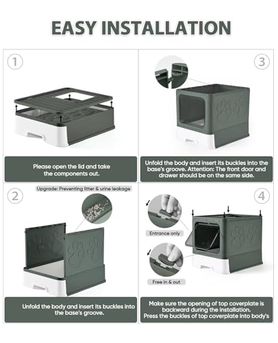 Image of Medario Cat Litter Box with X-Large Litter Mat and Scoop, Large Covered Litter Box with Lid, Enclosed Kitty Box,Front Top Entry Exit, Odor Control Easy to Clean (Upgrade Olive Green)