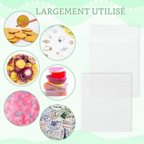 PH PandaHall 60Pcs Sachet de Papier Ciré Poches en Papiers Poches Bijoux Papier, Auto Scellants Sachets Plats Ciré en Verre pour Collations Biscuits Noix Bonbons Perles, 12x8.3cm – vue 6