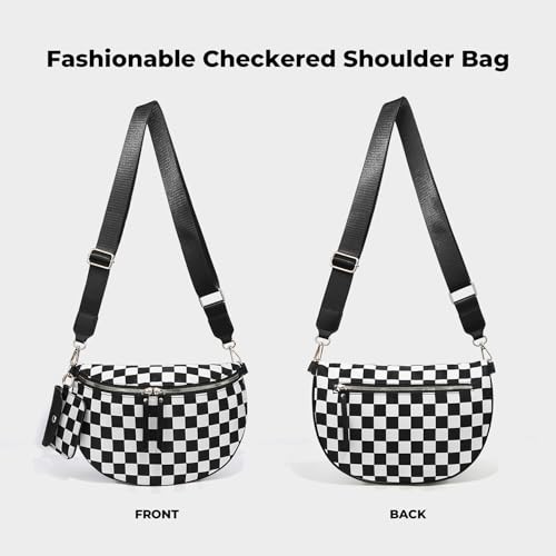 Image of 2 Pcs Checkered Crossbody Bags for Women Bum Bag Checkered Cross Body Sling Backpack Hobo Satchels Shoulder Wallet Purses