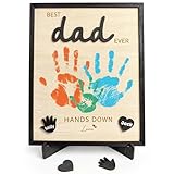 Best Dad Ever Hands Down Sign, Father's Day Wooden DIY Handprint Sign Gifts, Personalized Gift for Dad from Kids, Son, Daughter, Perfect Present for Papa, Daddy, Grandpa, Happy Birthday Gifts