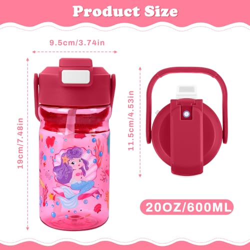 alldomess Kids Water Bottle Mist & Sip 2-In-1, 20Oz Plastic Kids Mist Water Bottle With Straw And Handle, Leakproof & Lightweight, Ideal For School And Outdoor, Mermaid by alldomess - Used condition - Image 2