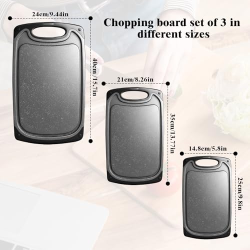 3 Pcs Tagliere da Cucina, Taglieri Plastica con Manico Antiscivolo, Cutting Board con 3 Misure, Senza BPA, Ideale per Carne, Pane, Verdure, Frutta, Tagliere Lavabile in Lavastoviglie - immagine 3