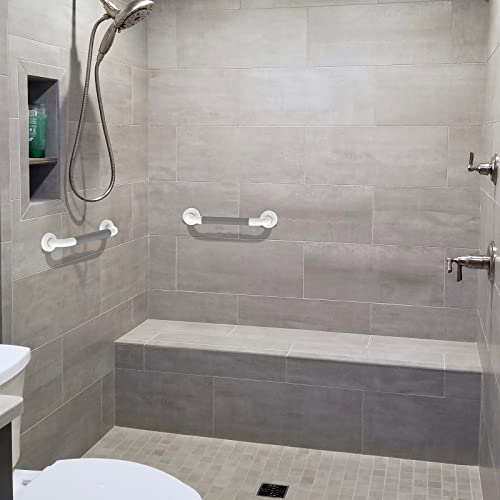 2 Pack Anti-Slip White Bathroom Grab Bar 12 Inch - 1” Diameter, Zepolu Stainless Steel Safety Shower Bars Grey Rubber Grip, Balance Support Bar Grab Rail For Elderly Senior Handicap Assist Bath Handle #TOP6