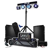 ✅ Paire d'enceinte passive BM Bmsonic 2x300W avec Amplificateur 1000W + Table de Mixage USB Bluetooth + Euphoria Portiques + 48 effets lumière + 2 Câbles Speakon Jack