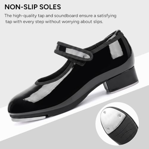 Stelle Girls Tap Shoes Easy Strape PU Leather Dance Shoes(Black,12ML) by Stelle - Image 4