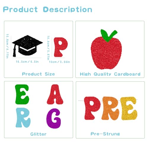 Image of Preschool Graduation Decorations Banner - Pre-Strung Glitter Goodbye Preschool Hello Kindergarten Garland for Pre K Grad Children Graduate Party Decor