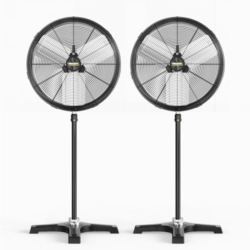 ROVSUN 20 Inch Industrial Pedestal Fan,5000CFM High Velocity and Heavy Duty Standing Fan, Metal fan W/One-touch Oscillating, Adjustable Height, for Shop, Warehouse, Garage, UL Listed, 2 Packs