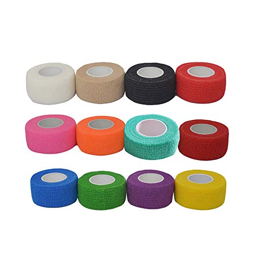 24 Pieces self Adhesive Elastic Bandage wrap Stretch self-Adherent Tape for Sports, Wrist, Ankle 5 Yards Each (1 Inch, 12 Colors)