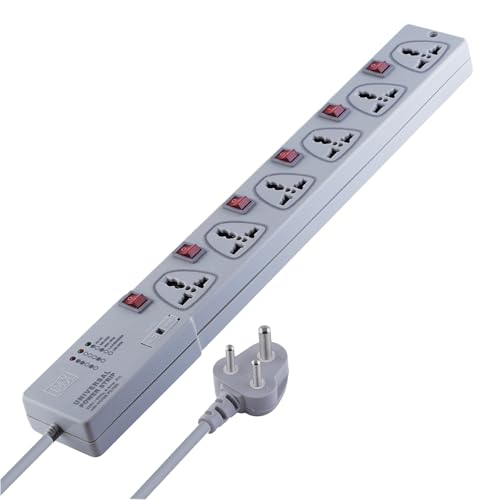 Image of MX 6‑Outlet Universal Power Strip with 3 m Extension Cord, Individual Switches, 5 A Surge Protector, Multi‑Plug Board for Home & Office
