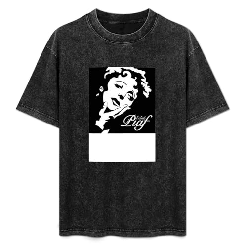 Photo de Edith Piaf Unisex T-Shirt Printed Tee Graphic Top Men Black Shirt S