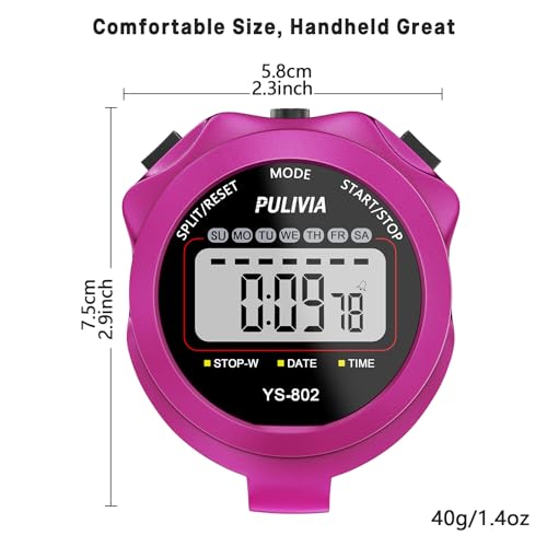 Image of Sports Stopwatch Timer, Single Lap Split Digital Stop Watch for Sports Kids Coaches Swimming Running, Purple
