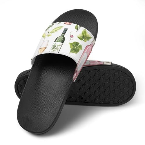 Wine Bottles Green Leaf Men's Bathroom Slippers Shower Indoor Home Beach Outdoor Shoes for Women4