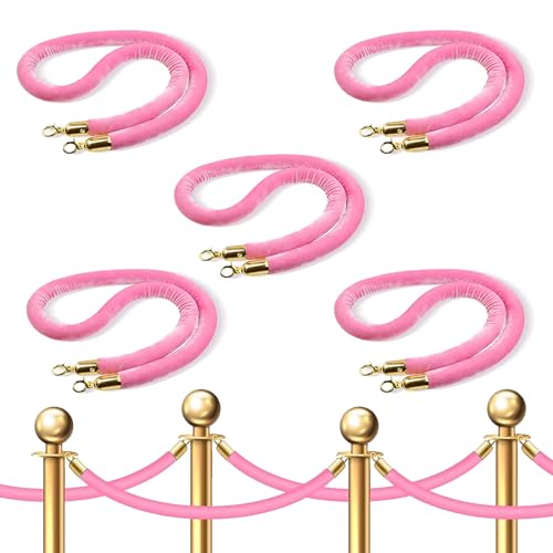 Corde en velours rose de 1,5 m lot de 5 pièces barrière contrôle des foules