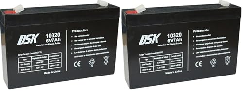 DSK Batería de Plomo AGM Sellada VRLA 6V 7Ah Recargable sin Mantenimiento para Alarmas, Seguridad, Juguetes Eléctricos y SAI. Alta Durabilidad Larga Vida útil. Compatible con terminales F1 y F2