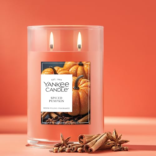 Image of Yankee Candle Large Tumbler Scented Candle with up to 80 Hour Burn Time, Premium Plant Wax Blend for Consistent Burn, 20 oz Tumbler Candle with Room Filling Fragrance, Spiced Pumpkin (Pack of 4)