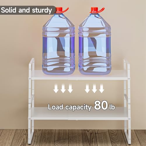 jkxoo 16.5-27’’L Expandable Kitchen Shelf Organizer, Stackable Shelves Organizer, Adjustable Height Pantry Spice Rack for Cabinet, Countertop, Pantry and Cupboard, White by jkxoo - Image 3