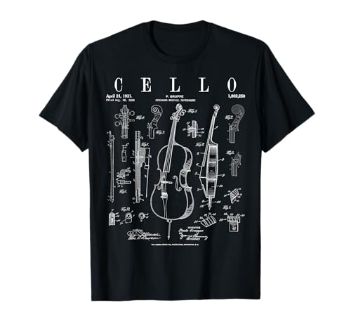 Cello Vintage Patent Cellist Drawing Print T-Shirt