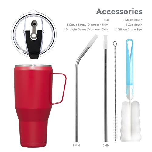 Jearey 40Oz Tumbler With Handle, Stainless Steel Tumbler With Lid And Straw, Insulated Tumbler Travel Mug For Hot Beverages And Cold Drinks, Tumblers For Cup Holders,Keep Cold For 24 Hours, Red #TOP3