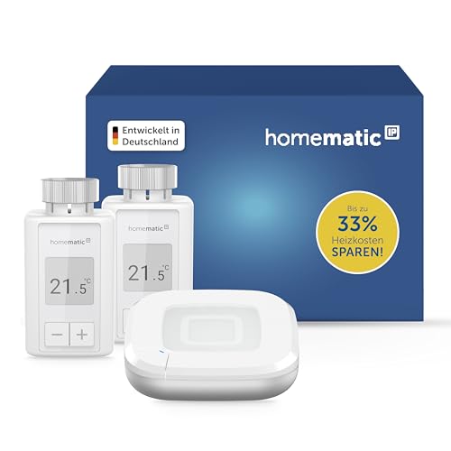 Homematic IP Smart Home Starter Set mit Access Point 2 + 2X Heizkörperthermostat – Flex, digitaler Thermostat Heizung, Heizungsthermostat, Steuerung per App, Alexa & Google Assistant, Energie sparen