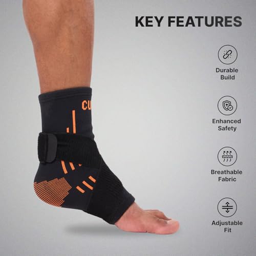 Image of CULT Ankle Support with Elastic Strap | For Ankle Pain Relief | Stretchable Ankle support for Sports | Adjustable Free Size | Black Orange