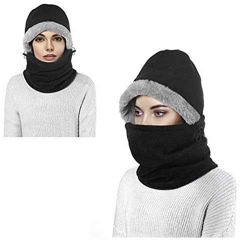 Enkarl 2 Pack Fleece Balaclava, Unisex Balaclava Thermal, Windproof Winter Outdoor Sports Face Mask Hood Headgear Masks Neck Warmer for Men and Women Ski Running Cycling(Black 2-Pack) Cover