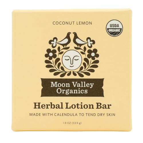 Moon Valley Organics Herbal Lotion Bar in Coconut Lemon, Moon Melt Bar, Calendula and Comfrey, Beeswax, Heal and Restore Chapped Skin, Soothing