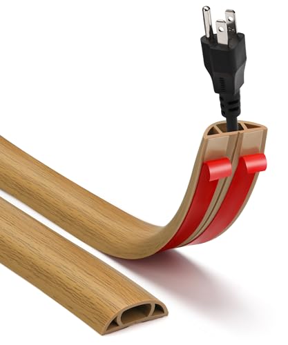 YCLYC Floor Cord Cover, 3.6FT Self-Adhesive Cable Protector for Wires, Prevent Trip Hazards, Cord Covers for Wires on Floor, Easy Cord Hider for Home & Office, Yellow Oak Wood, 0.47