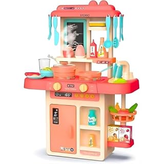 Storio Kitchen Set for Girls, Kids Kitchen Set with Gas Sound & Light