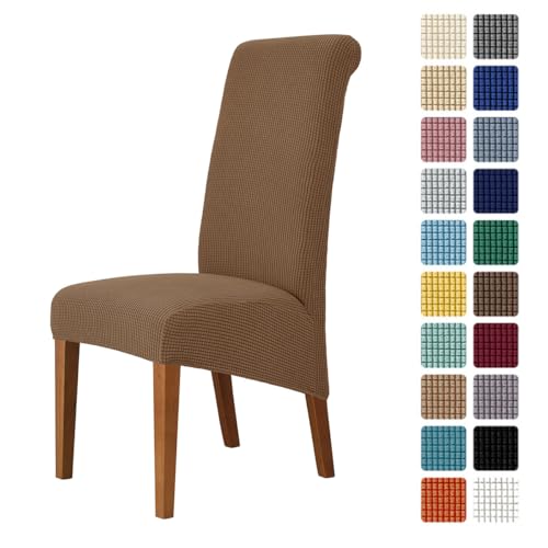Odot Chair Covers Set of 2/4/6, Elastic Dining Chairs Seat Covers Solid Colours Jacquard Dining Chair Covers, Washable High Back Stretch Chair Cover for Restaurant (Dark Coffee,Set of 4)
