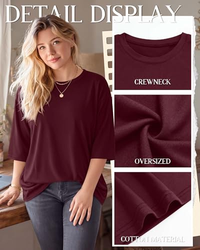 Image of Locoowai 3 Pack Women Plus Size Tops 3 /4 Sleeve Cotton Crew Neck Oversized T Shirts Loose Fit Tee Tunic Casual Blouse