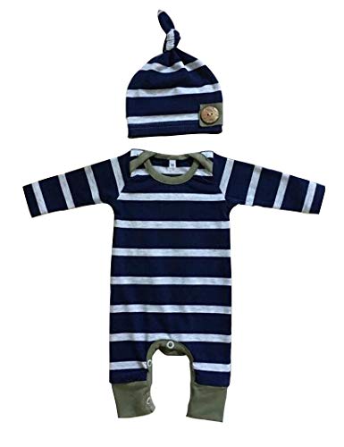 Infant Newborn Baby Boy Clothes Stripe Cotton Romper Long Sleeve Jumpsuit Hat Baby Boys Fall Winter Outfit 0-3 Months