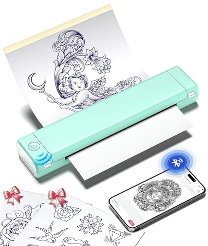 Phomemo M08F Stampante Stencil Tattoo Per Tatuaggi, Stampante Termica Tattoo con 10 Fogli di Carta di Trasferimento, Stampante per Tatuaggi Compatibile Con Smartphone e PC