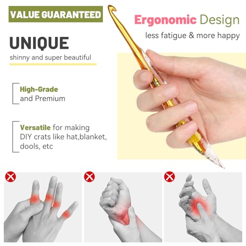 Image of Aeelike Crochet Hooks Set, 3.0mm-6.0mm Ergonomic Crochet Hooks with Long Floral Handle-Super Shinny and Unique for DIY Crfats Blnaket Sweaters, Ideal & Beautiful Gifts for Mothers Crocheting Lovers