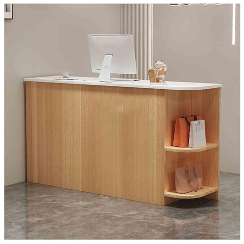 Recept - Escritorio para oficina minorista, caja registradora con cerradura y estantes abiertos, diseño para áreas de recepción, salón y oficina