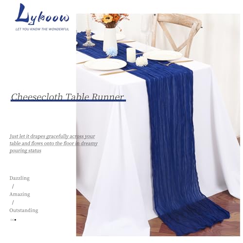 Chemin de table de fête prénuptiale en étamine bleu roi rustique