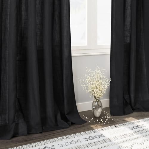 Image of Nanspring Black Linen Curtains W70xL84 Inch Long 7ft for Living Room