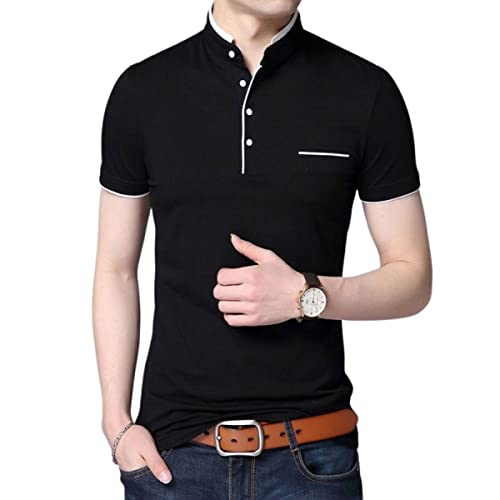 Image of Cotton Mandarian Collar T-Shirt for Men Pack of 1 (Size-S, M, L, XL, XXL)