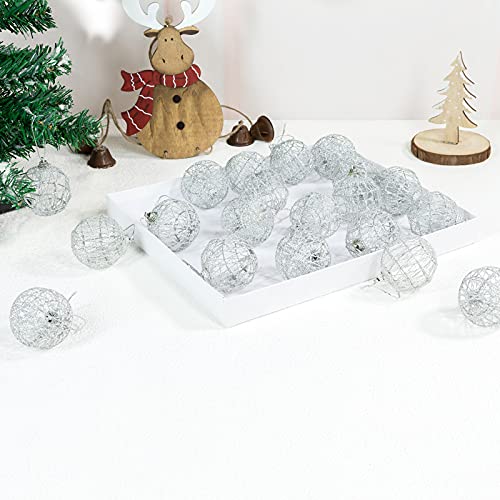 Ams Christmas Hanging Decorations, Hollow Iron Wire Ball Ornaments For Party Tree Decor(2.36" 20Ct, Silver) #TOP4