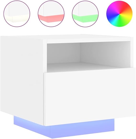 HaoChrymec Bedside Cabinets with LED Lights, Set of 2 White Nightstands with RGB Lighting, Modern Storage Tables for Bedroom, Engineered Wood Bedside Tables, 40x39x37 cm
