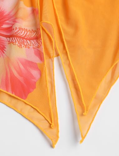 Image of ZAFUL Women 3 Piece Bikini with Cover Up Skirt Halter Bandeau Swimsuit Floral Tie Side Cheeky Bathing Suit