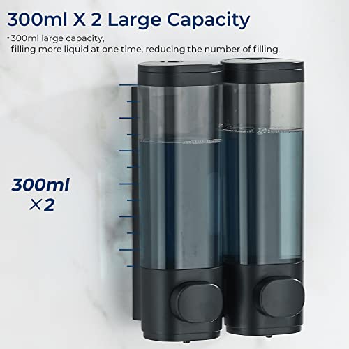 Modunful Shower Dispenser 2 Chamber No Drill Wall Mounted Shampoo & Conditioner Dispenser for Bathroom Shower Wall Mounted Shampoo Conditioner Body Wash Dispenser for Bathroom,Large Capacity(Black) - Image 3