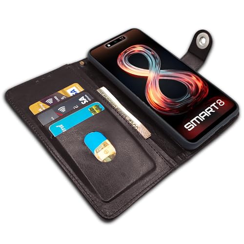 Image of Pikkme Infinix Smart 8 HD Flip Cover Leather Finish | Inside TPU with Card Pockets | Wallet Stand and Shock Proof | Complete Protection Button Flip Case (Coffee)