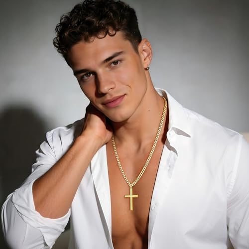Eterjew 18k Gold Cross Necklace for Men Women 18 Inch — view 4